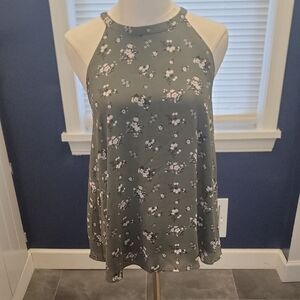 Olive Floral Halter Neck Top
